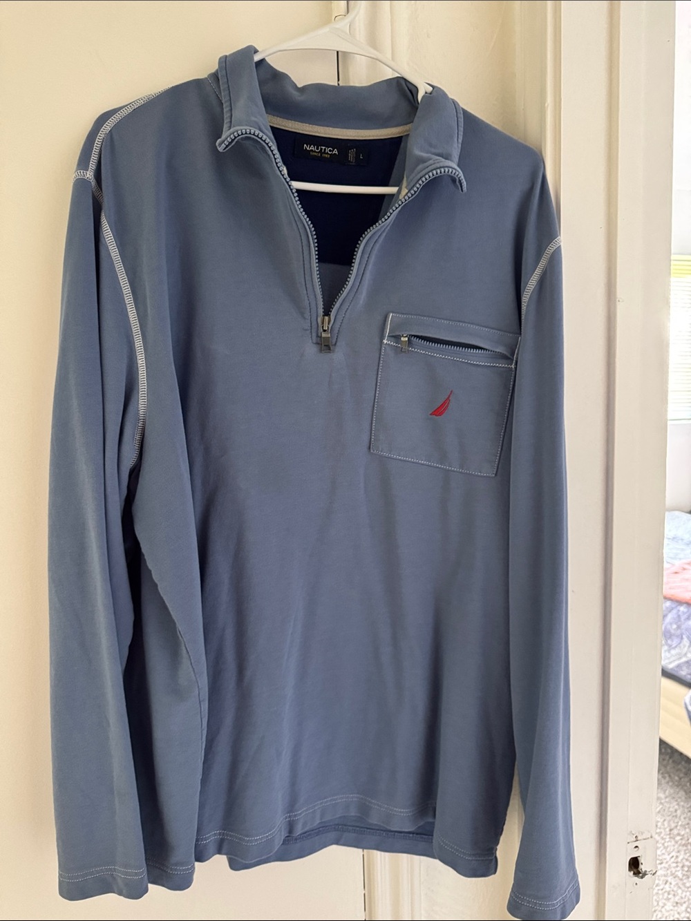 Nautica Men’s Dusty Blue Quarter-Zip Pullover with Chest Pocket